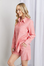 Load image into Gallery viewer, Zenana Striped Shirt and Shorts Loungewear Set in Deep Coral
