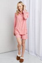 Load image into Gallery viewer, Zenana Striped Shirt and Shorts Loungewear Set in Deep Coral
