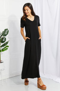 Zenana Simple Wonder Full Size Pocket Maxi Dress in Black ALSO IN PLUS SIZES