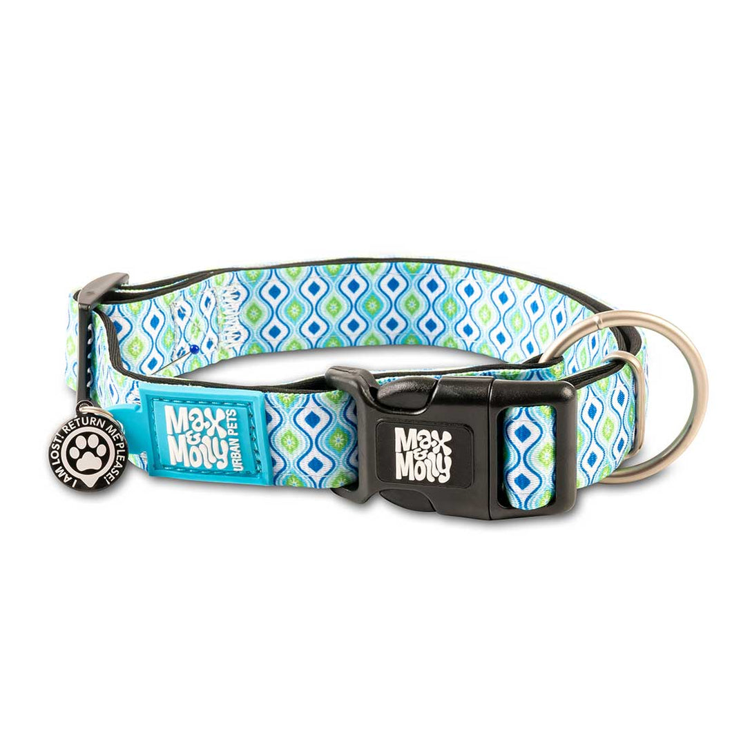 RETRO BLUE Max & Molly Urban Pets Smart ID Dog Collar - Soft Neoprene, QR Tag (NEW)